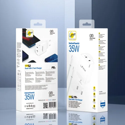 L✮STAR LS76 2в1 PD35W с два USB-C порта GaN + кабел USB-C към Lightning