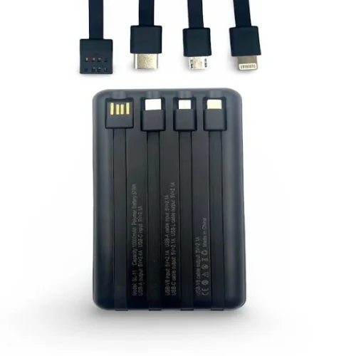 L✮STAR SL-11 4в1 Соларно преносимо зарядно с вградени кабели – 10,000MAH – Черен