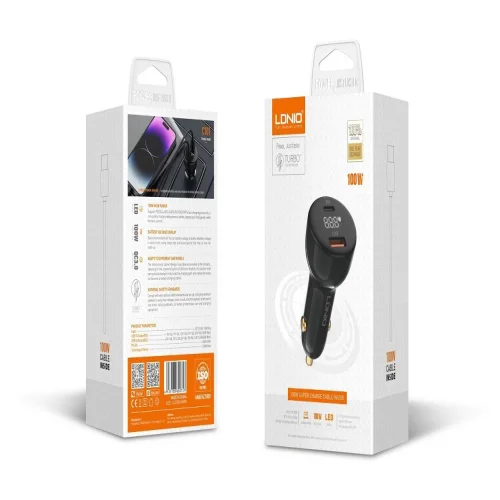 LDNIO C101 Зарядно за кола 100W USB-C към USB-C – Dual USB-C, QC4 + , LED дисплей