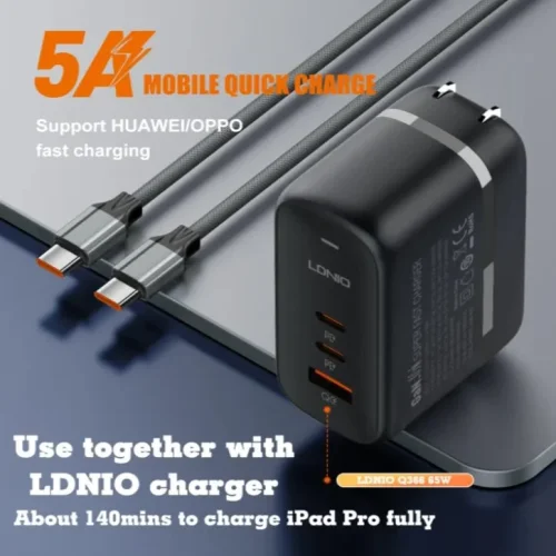 LDNIO Кабел LC442C 65W Fast Type-C към Type-C 2M
