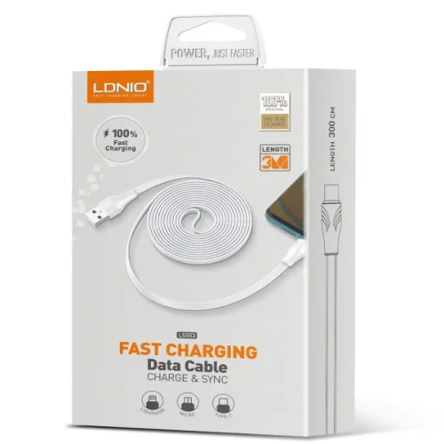 LDNIO Кабел LS553 3M 2.1A Fast USB към Lightning