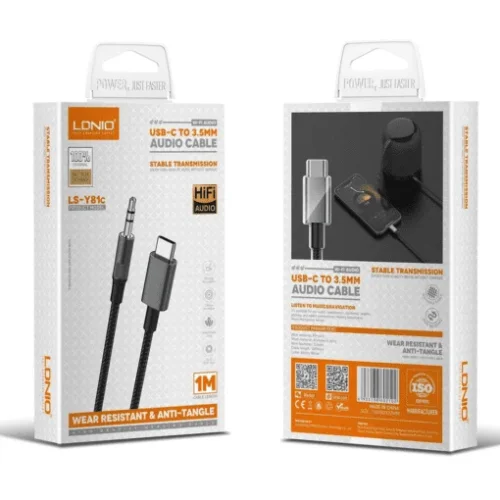 LDNIO LS-Y82c Кабел Aux USB-C към 3.5mm жак 2M – Бял