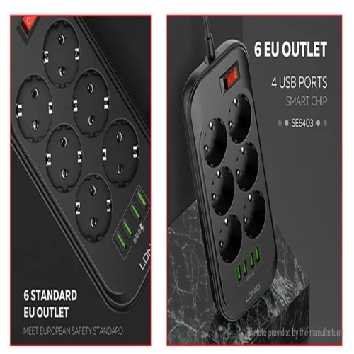 LDNIO SE6403 2500W 4USB зарядно устройство за телефон 6 EU Outlet Power Strip За универсален мобилен телефон