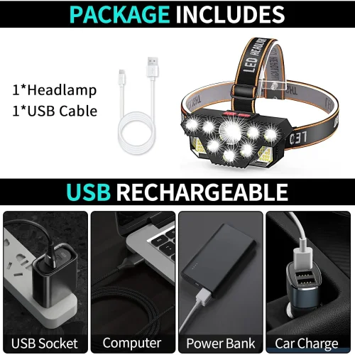 LED челник CL-T28 USB, 4 режима, регулируем, за риболов и работа