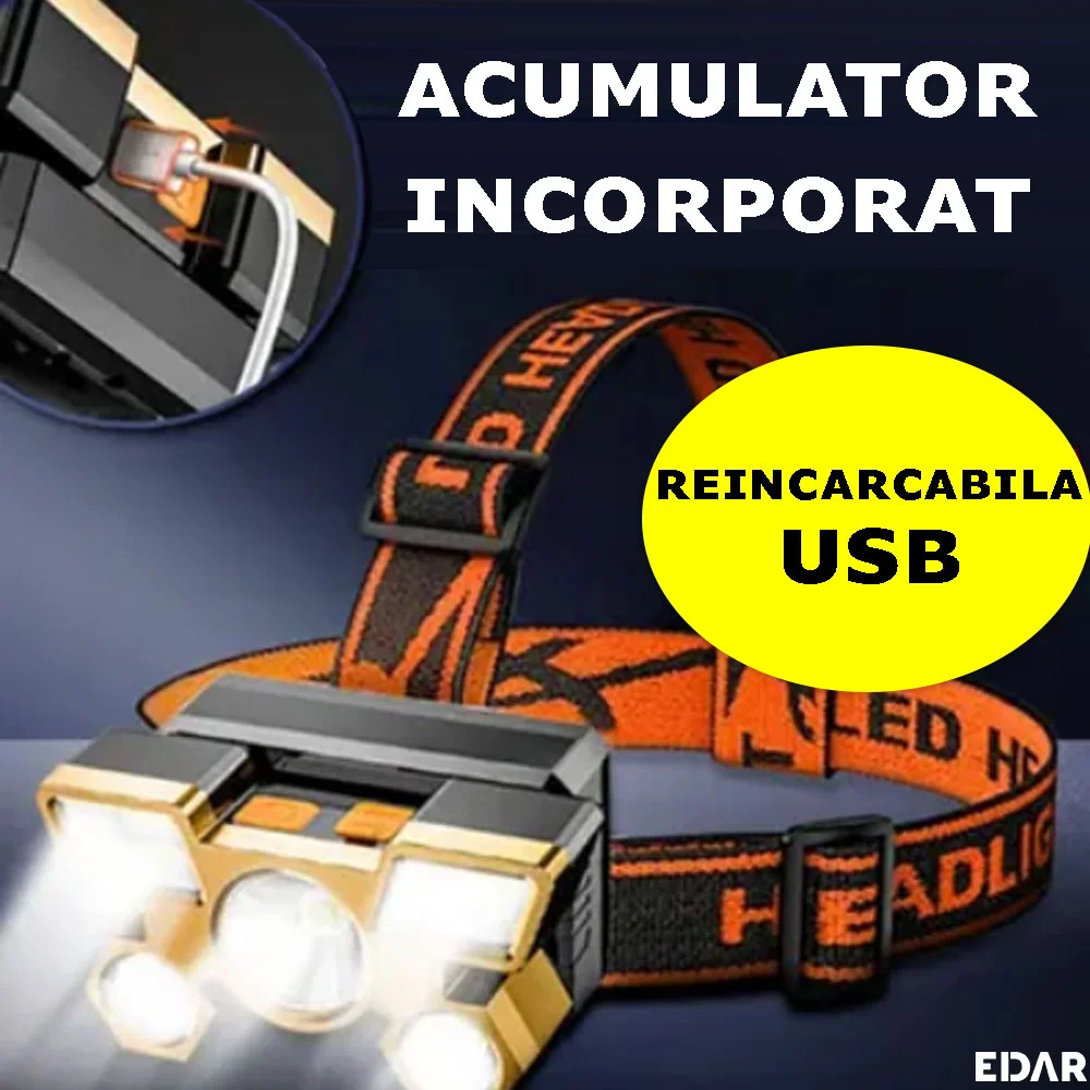LED челник XY501 USB, 4 режима, регулируем, за риболов и работа