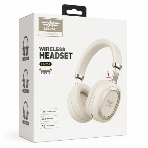 LELISU LS-256 – Беж Безжични слушалки, USB Type-C зареждане, BT, до 8 часа работа