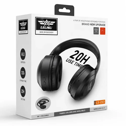 LELISU LS-273 – Черен Безжични слушалки – 20 часа работа, Bluetooth 6.0, USB Type-C, сгъваем дизайн