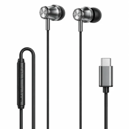 LELISU LS-729 – Сив Жични слушалки с USB Type-C, HD микрофон и управление