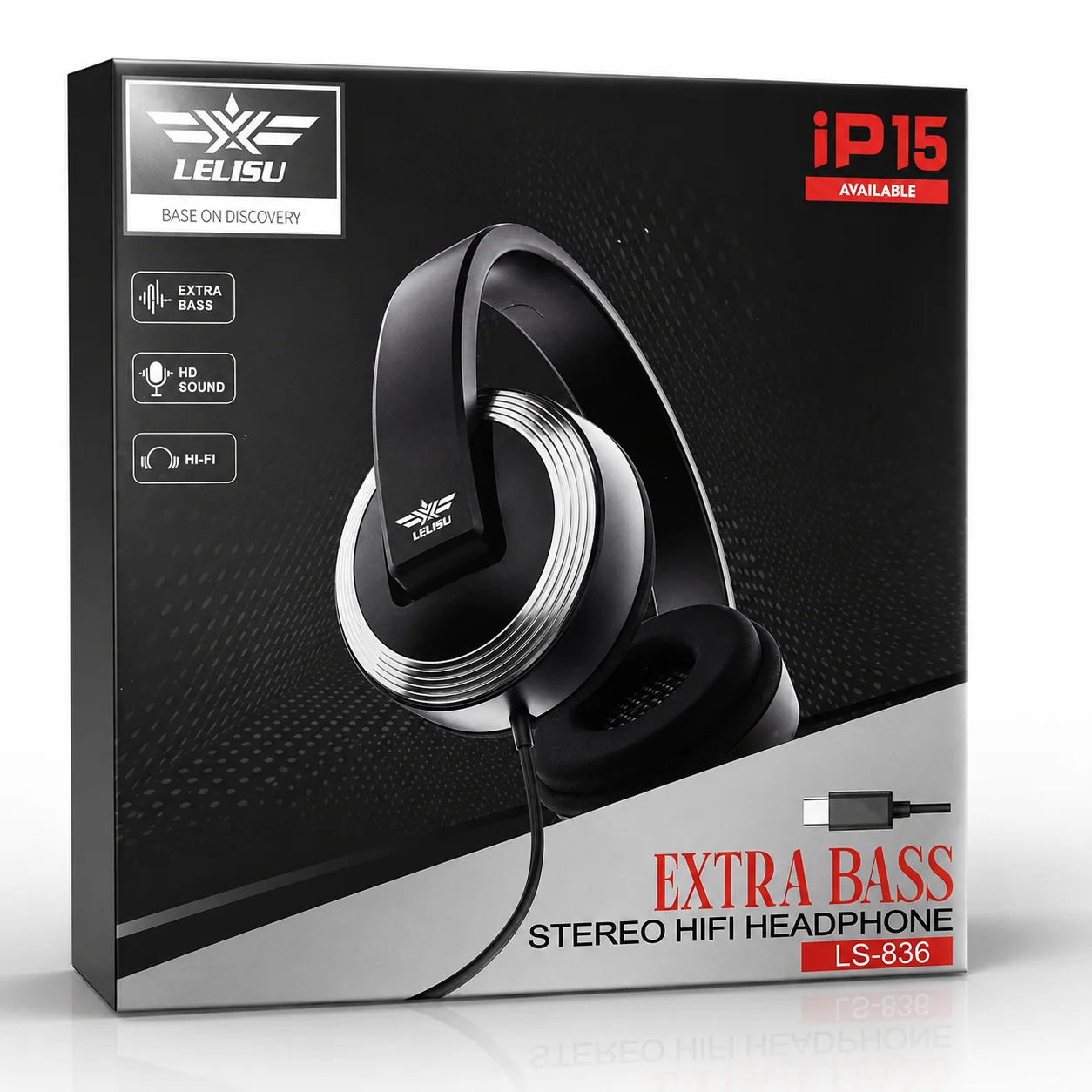 LELISU LS-836 – Черен Стерео слушалки с USB Type-C кабел, Extra Bass, Hi-Fi звук