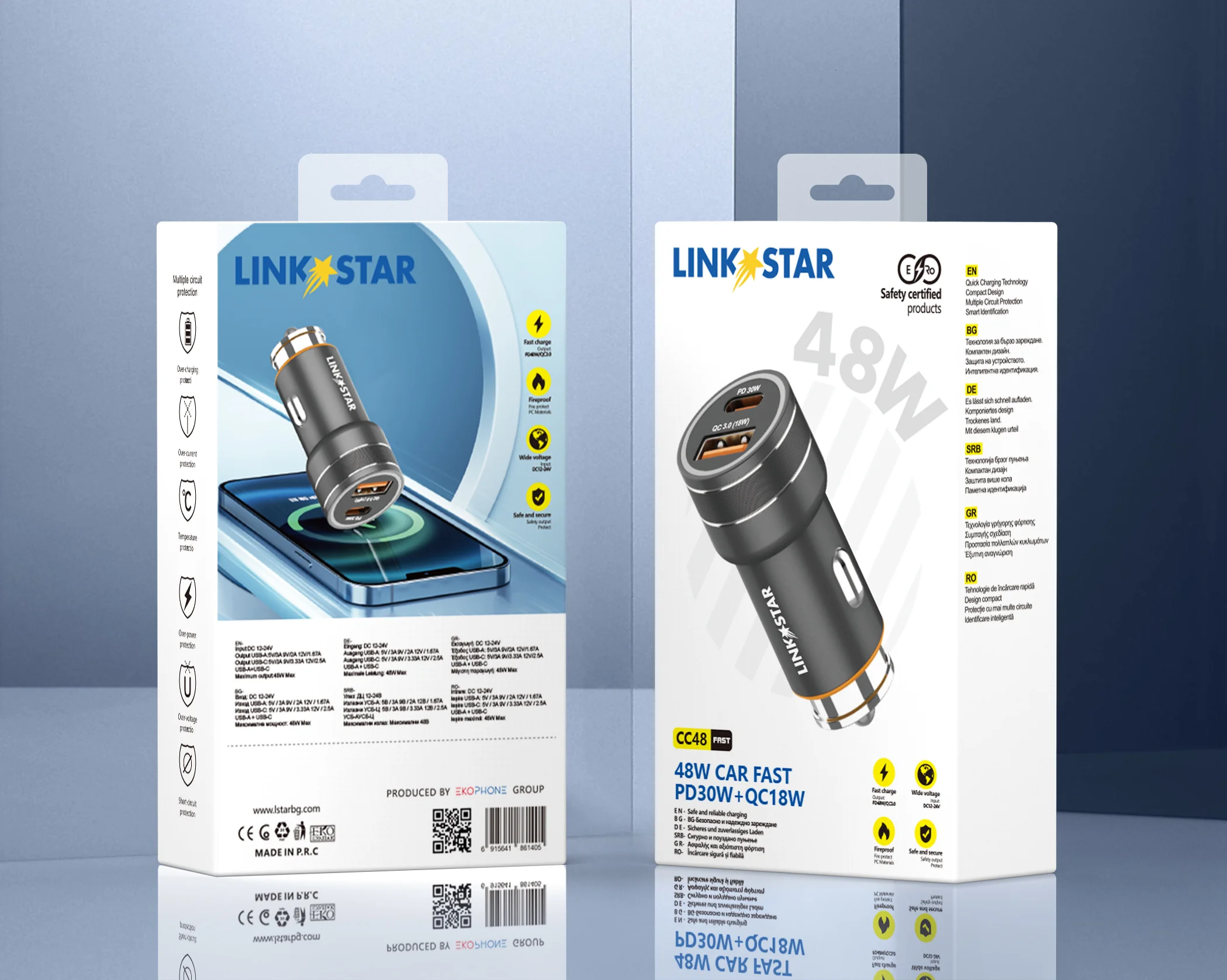 LINK✮STAR Адаптер 48W за кола CC48 с 2изх. PD30W + QC18W USB-C + USB