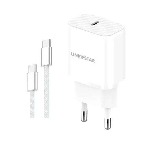 LINK★STAR LS-48 25W USB-C PD бързо зарядно Type-C към Type-C – Бял