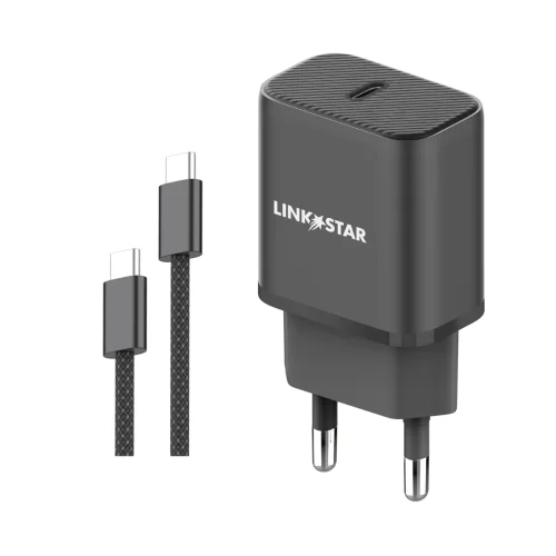 LINK★STAR LS-48 25W USB-C PD бързо зарядно Type-C към Type-C – Черен