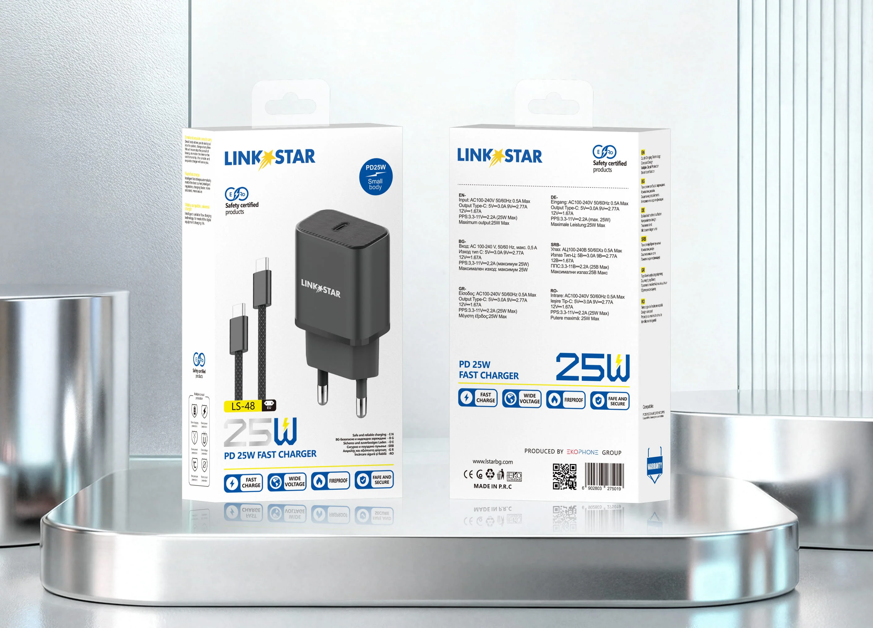 LINK★STAR LS-48 25W USB-C PD бързо зарядно Type-C към Type-C – Черен