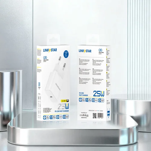 LINK★STAR LS-48 25W USB-C PD бързо зарядно устройство Адаптер – Бял