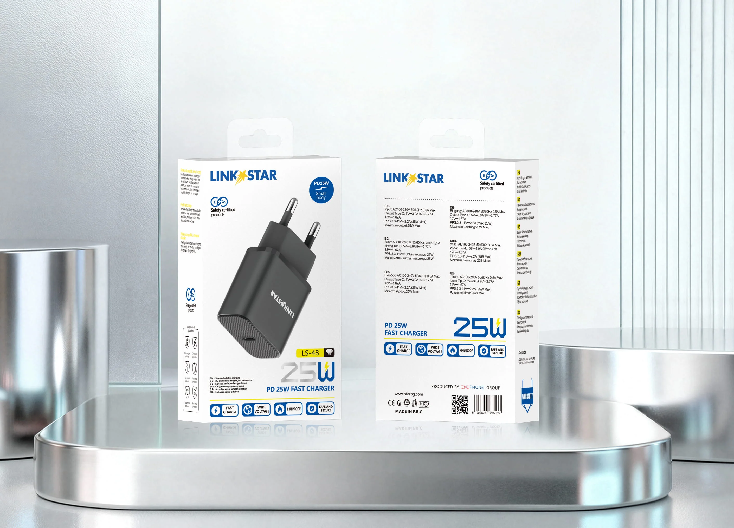 LINK★STAR LS-48 25W USB-C PD бързо зарядно устройство Адаптер – Черен