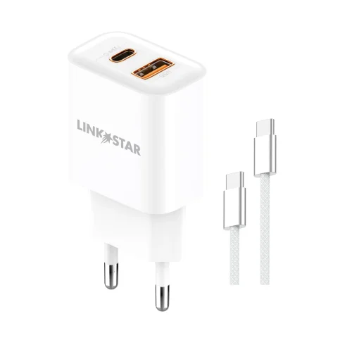 LINK★STAR LS-82 38W USB-C PD + USB-A QC бързо зарядно Type-C към Type-C