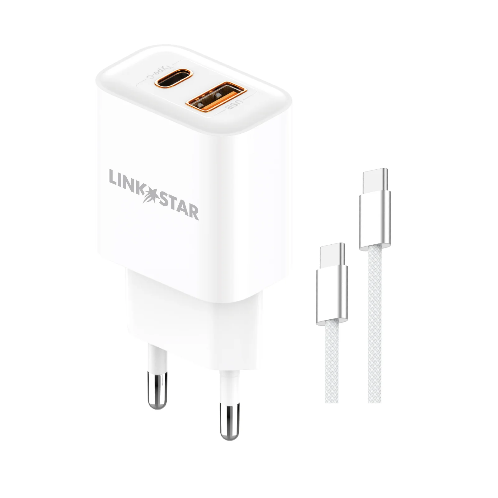 LINK★STAR LS-82 38W USB-C PD + USB-A QC бързо зарядно Type-C към Type-C