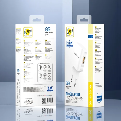 LINK★STAR TC-9 3.0A Бързозаряден USB Адаптер 220V – Бял