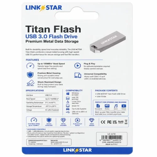 LINK★STAR Titan Flash USB 3.0 Метална Флаш Памет – 8GB