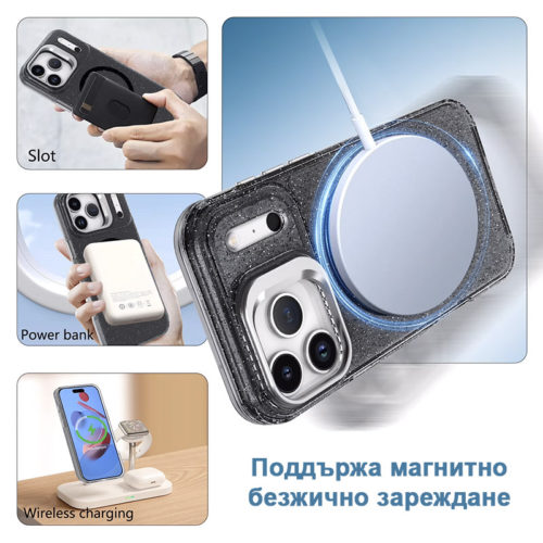 Луксозен калъф с Magsafe за iPhone 18 Pro черен безжично зареждане