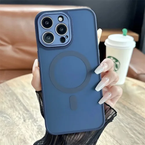 Луксозен кейс + Magsafe TP-27 + камера за iPhone 15 Pro Max – Тъмно Син