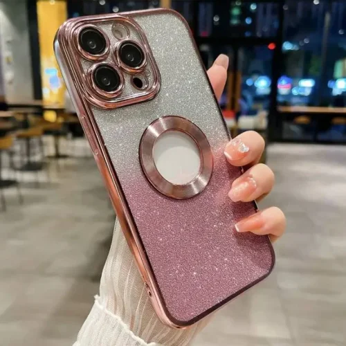 Луксозен лъскав кейс с брукат TP-24 за iPhone 12 – Розов