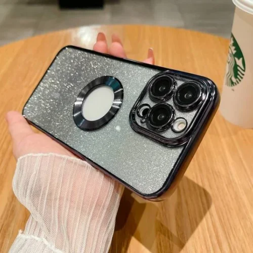 Луксозен лъскав кейс с брукат TP-24 за iPhone 13 – Черен
