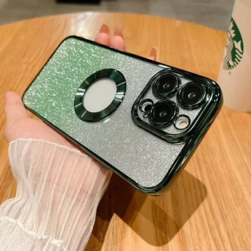 Луксозен лъскав кейс с брукат TP-24 за iPhone 14 Pro – Зелен