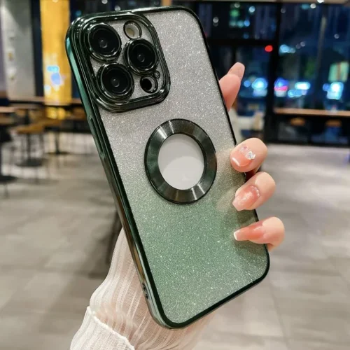 Луксозен лъскав кейс с брукат TP-24 за iPhone 15 Pro Max – Зелен