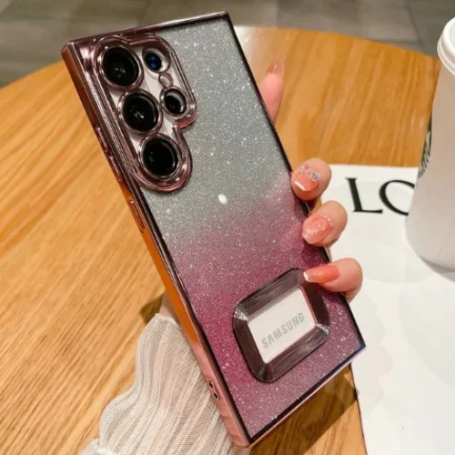 Луксозен лъскав кейс с брукат TP-24 за Samsung S23 Ultra- Розов