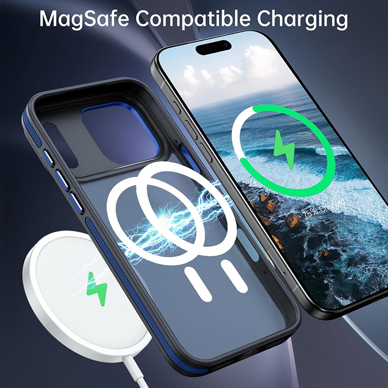 Луксозен магнитен калъф за iPhone 18 Pro Max син безжично зареждане
