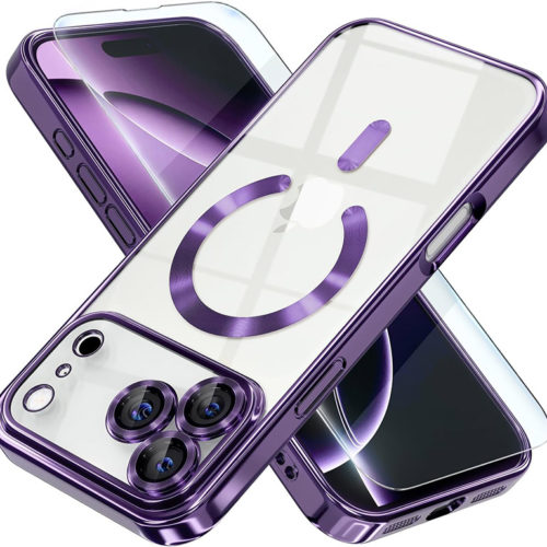Луксозен прозрачен калъф за iPhone 18 Pro Max лилав телефони