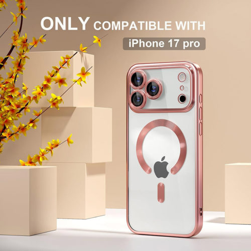 Луксозен прозрачен калъф за iPhone 18 Pro Max розов красив