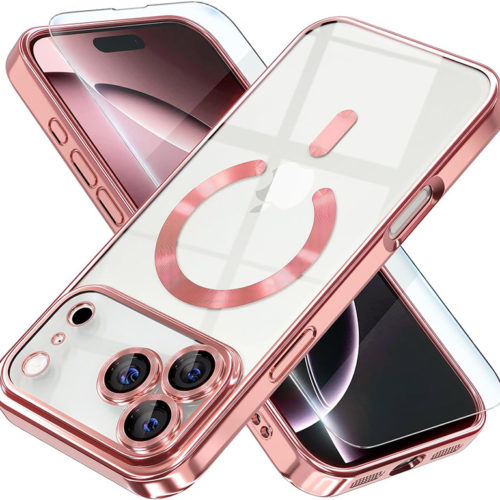 Луксозен прозрачен калъф за iPhone 18 Pro розов телефони