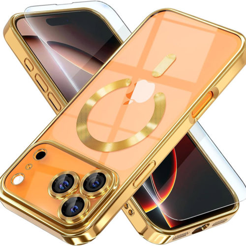Луксозен прозрачен калъф за iPhone 18 Pro златен телефони