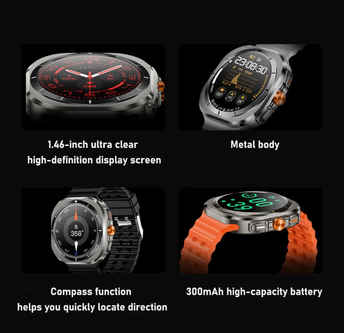 MK72 Смарт часовник 2 Каишки Watch Ultra Bluetooth 5.0 47мм – Черен
