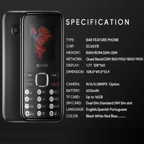 Мобилен телефон (Черен) IPRO A10 Mini + БГ МЕНЮ Без камера /2G/32Mb + 32MB/0.08MP/1.77 инча 600mAh/Фенер