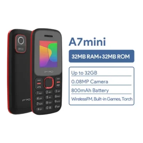 Мобилен телефон IPRO A7 MINI + БГМеню/2G/32MB + 32MB/1.77″/0.08MP/800mAh/Dual SIM/5V 500mA/Фенер
