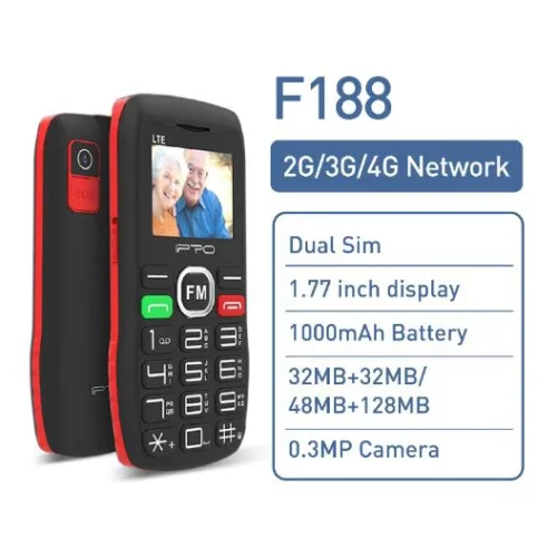 Мобилен телефон IPRO F188 + БГ МЕНЮ /2G/32 + 64MB/1.77inch/0.08MP/1000mAh/Dual Sim/Фенер – Черен