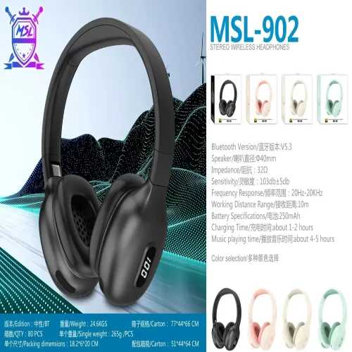 MSL-902 Pro Max – Безжични слушалки с шумопотискане и LED дисплей – Зелен