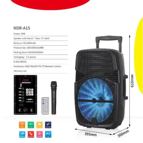 NDR-A15 15″ безжична колона 40W. говорител субуфер