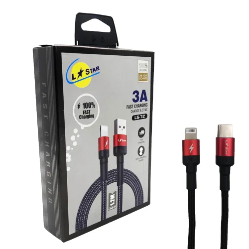 Плетен кабел LS-72 L✮STAR TYPE-C към Lightning – Червен