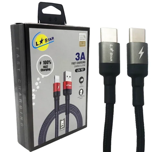 Плетен кабел LS-72 L✮STAR Type-C към Type-C Черен