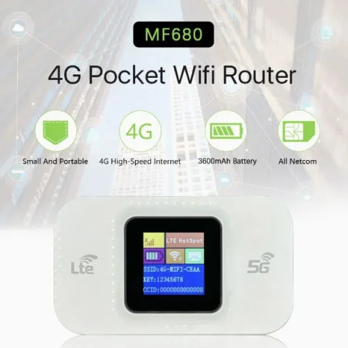 Преносим 5G/4G LTE Wi-Fi рутер MF680-E със SIM карта, цветен дисплей и батерия 3600 mAh – бял