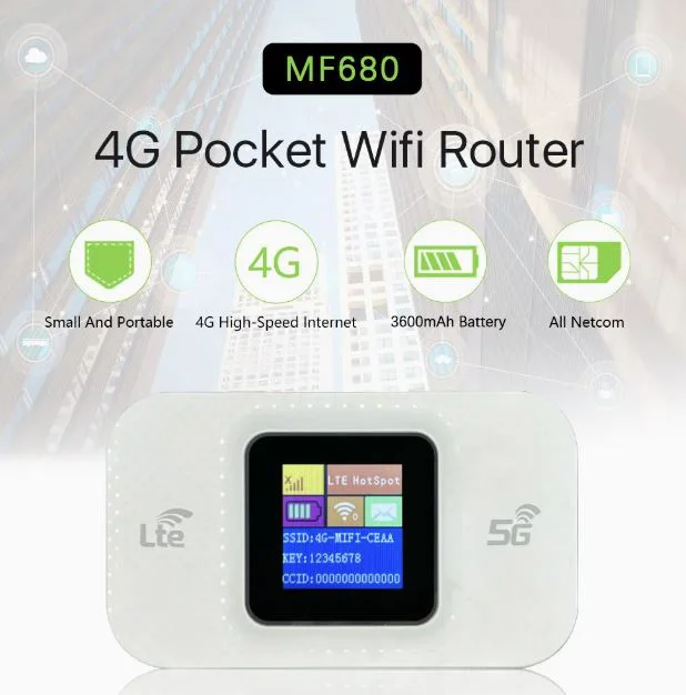 Преносим 5G/4G LTE Wi-Fi рутер MF680-E със SIM карта, цветен дисплей и батерия 3600 mAh – бял
