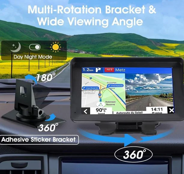 Преносим 7″ безжичен CarPlay и Android Auto екран C690 за автомобил – тъчскрийн с Bluetooth, GPS, камера за заден ход, AUX и FM трансмитер
