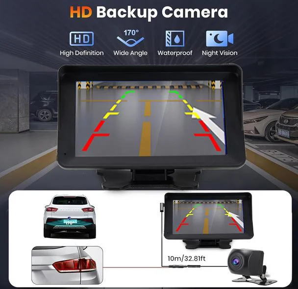 Преносим 7″ безжичен CarPlay и Android Auto екран C690 за автомобил – тъчскрийн с Bluetooth, GPS, камера за заден ход, AUX и FM трансмитер