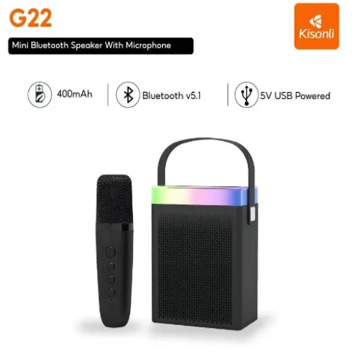 Преносима Tонколона KISONLI G22 Bluetooth ( Розов ) Караоке, USB, SD, FM, AUX LED RGB