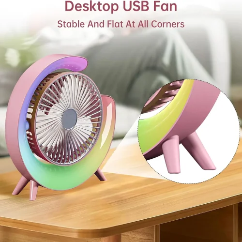 Презареждащ се вентилатор A3 3-степенен + RGB LED – Розов