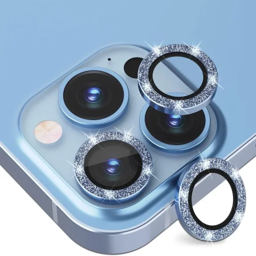 Протектор с камъни за Камера iPhone (15 Plus) 15 – Син